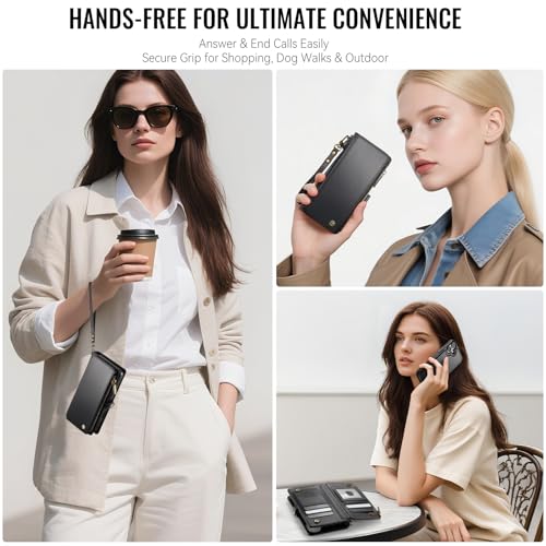 Defencase for iPhone 17 Phone Case Wallet Compatible with Magsafe, Black | Magnetic Detachable, Drop-Proof Protective Wallet Cases Cover, with RFID Bolcking Card Holder, Zipper Strap, Soft PU Leather - color: (Detachable with Magsafe)-Black