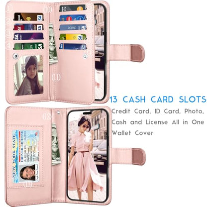 Tekcoo Wallet Case Compatible with iPhone 16 Pro (6.3 inch) 2024 Luxury ID Cash Credit Card Slots Holder Carrying Pouch Folio Flip PU Leather Cover [Detachable Magnetic Hard Case] Strap [Rose Gold] - color: Rose Gold, size: 16 Pro