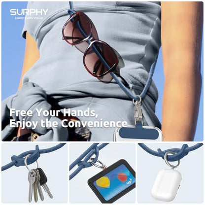 SURPHY Phone Lanyard Crossbody, Phone Strap Crossbody with 2 Tether Tabs - color: Denim Blue