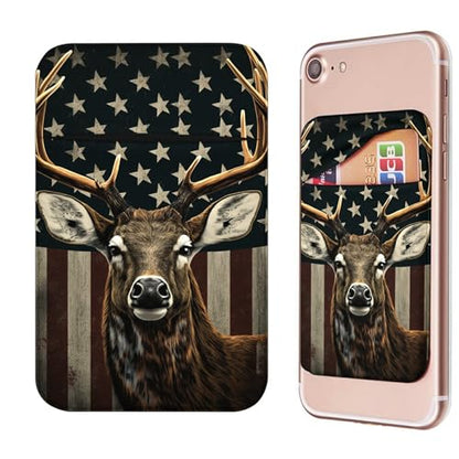 Phone Credit Card Holder Stick on, Phone Case Wallet, Cell Phone Pocket Self Adhesive Stretchy Lycra Stick on Wallet ID Credit Card Case Pouch Sleeve for All Smartphones, American Flag Deer - color: 333