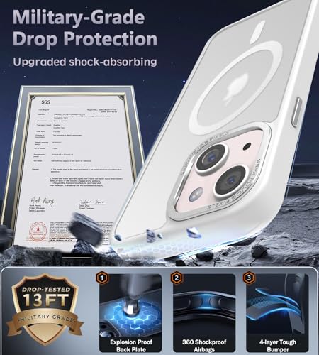 Newfuture Magnetic for iPhone 13/iPhone 14 Case Shockproof, Frosted White | Military Drop Protection, Slim Matte Anti-Fingerprint, Compatible with Magsafe, Camera Guard, Translucent Protective Cover - color: Frosted White, size: iPhone 13/iPhone 14 6.1inc