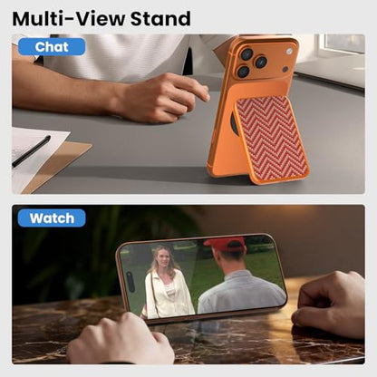 Nillkin FiberMate MagSafe Phone Wallet, RFID Blocking, Adjustable Stand - color: Orange