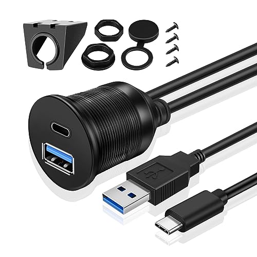TNP Dual USB 3.0 Flush Panel Mount Extension Cable for Car Dash, 6 ft - size: 2 Ports USB-A + C (3 Feet)