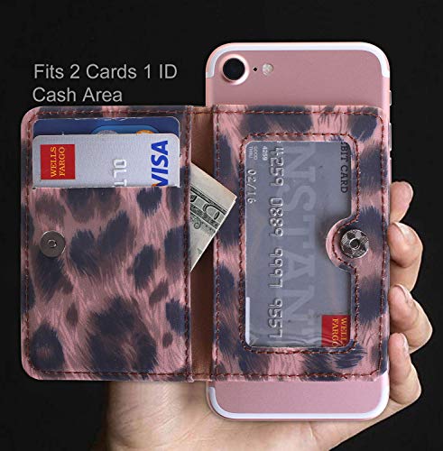CheapSunday ID Card Holder for Back of Phone Leather Phone Wallet Stick On with Stand Flip Waterproof Leather Adhesive Wallet for Most Cellphones (Leopard Small) - color: Leopard Small