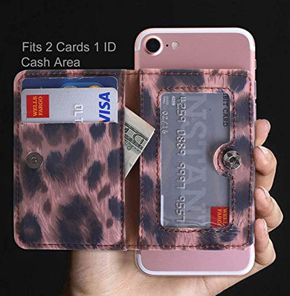 CheapSunday ID Card Holder for Back of Phone Leather Phone Wallet Stick On with Stand Flip Waterproof Leather Adhesive Wallet for Most Cellphones (Leopard Small) - color: Leopard Small