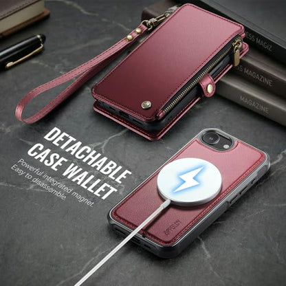 for iPhone 17E - Phone Case Wallet Magnetic Detachable, Burgundy - color: Burgundy, size: iPhone 17e