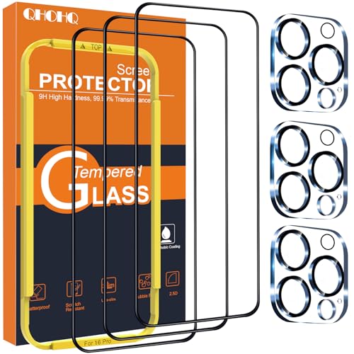 QHOHQ for iPhone 16 Pro Screen Protector + Camera Lens Protector, 3+3 Pack - size: iPhone 16 Pro 6.3 Inch