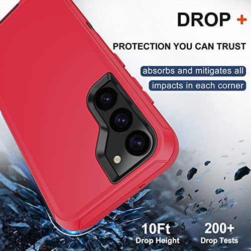 for Samsung Galaxy S23 Case with Belt Clip Holster, 2 x Screen Protector, Heavy Duty Military Grade Full Body Shockproof Dust-Proof Rugged Protective Cover for Samsung S23 5G (Red) - color: Red