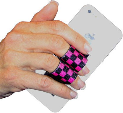 LAZY-HANDS 2-Loop Phone Grip - XL - Black & Pink Checkers - color: Black & Pink Checkers - XL