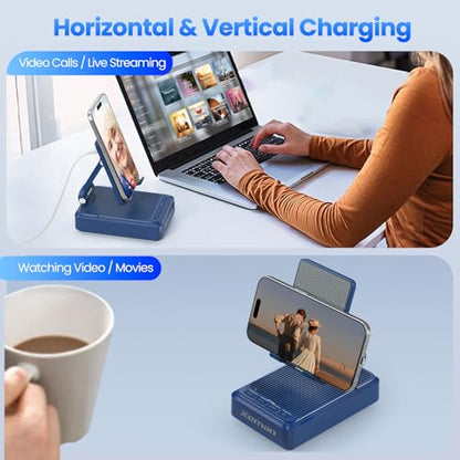 Jteman Cell Phone Stand with Bluetooth Speaker and Wireless Charger - color: Blue