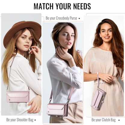 for Google Pixel 10a 6.3" Case, Women Men Multi-Function Wallet Case with Stand RFID Blocking Includes Shoulder Strap Wrist Strap Google Pixel 10a (Pink) - color: Pink