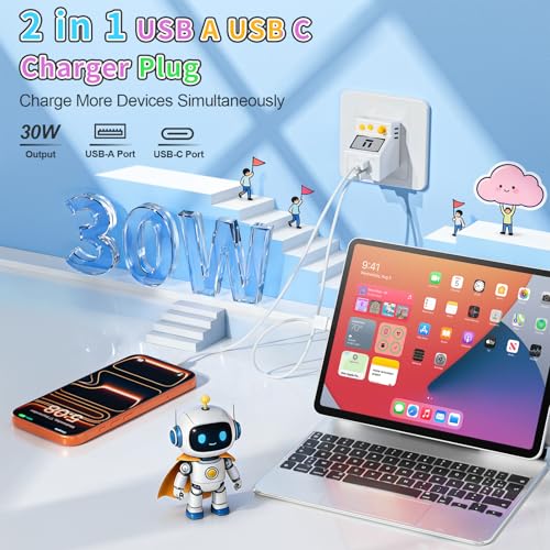 Aolcev for iPhone Charger 2 in 1 Dual USB A USB C Charger Block 2PCS 30W - color: Black+White