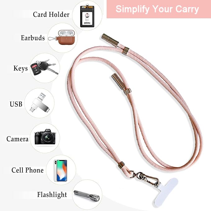 2-in-1 Phone Lanyard USB-C Charging Cable, 60W Fast Charge Braided Crossbody Strap, Adjustable Anti-Lost Cord - color: Pink