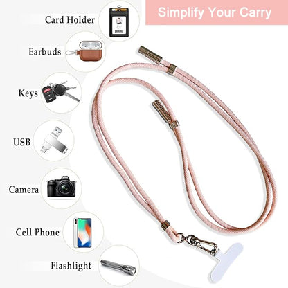 2-in-1 Phone Lanyard USB-C Charging Cable, 60W Fast Charge Braided Crossbody Strap, Adjustable Anti-Lost Cord - color: Pink
