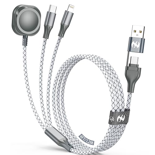 Apple Watch Charger 3 in 1 Multi Charging Cable 4FT Apple MFi Magnetic - color: Grey/Silver, size: 4ft