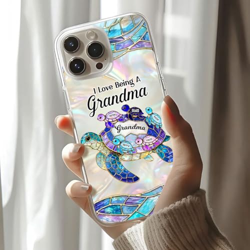 Mom Grandma Sea Turtle - Personalized Clear Silicone Phone Case Custom Names Ocean Theme Smartphone Cover Protective Shell for Nana Mimi