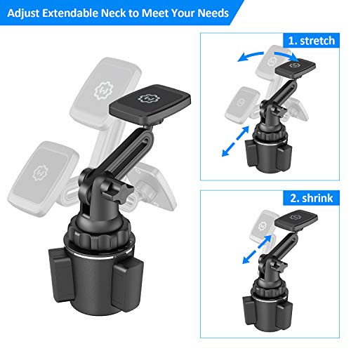 Magnetic Cup Holder Phone Mount – Universal Car Mount with Adjustable Base and Extendable Arm, Compatible with All Smartphones