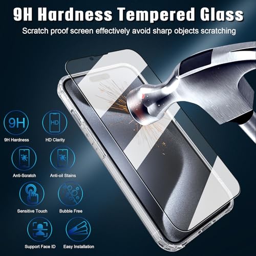 5 in 1 Clear Case for iPhone 15 6.1-Inch, with 2 Screen Protector and 2 Camera Lens Protector, 9H Edge Protection Tempered Glass Film, Shockproof Drop Transparent Protection Cover - size: iPhone 15