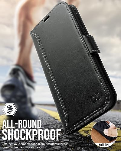 OCASE Compatible with iPhone 15 Wallet Case, PU Leather Flip Folio Case with Card Holders RFID Blocking Kickstand [Shockproof TPU Inner Shell] Phone Cover 6.1 Inch 2023, Retro Black - color: Retro Black
