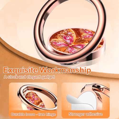 Magnetic Phone Ring Holder for MagSafe Grip,[Super Magnet],Stylish 360° Rotation Cell Phone Grip Stand Finger Ring Kickstand for iPhone 17 16 15 14 Pro Max,iPad and Smartphones,Light - color: Light Orange