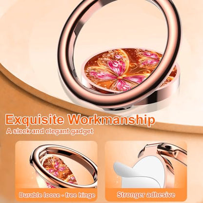 Magnetic Phone Ring Holder for MagSafe Grip,[Super Magnet],Stylish 360° Rotation Cell Phone Grip Stand Finger Ring Kickstand for iPhone 17 16 15 14 Pro Max,iPad and Smartphones,Light - color: Light Orange