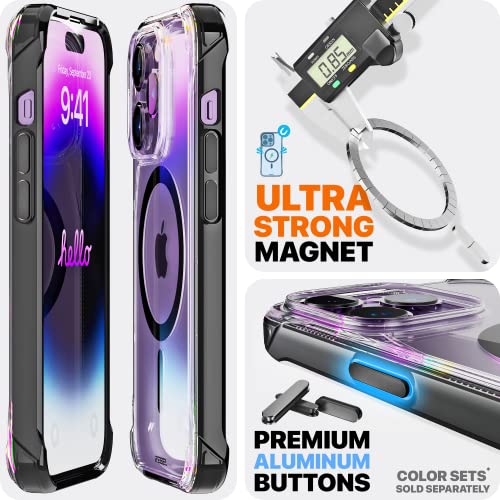 REBEL Clear Case for iPhone 14 Pro [Crystal Series Gen-4] Strong MagSafe Compatible, Anti-Scratch, Non-Yellowing, Protective Shockproof Bumpers, Metal Buttons, 6.1 in Phone Cover 2023 (Crystal Black) - color: Crystal Black, size: iPhone 14 Pro