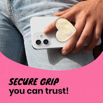 OnTheGrip Cute Natural Seashell Design Heart Shape Collapsible Mobile Phone Grip Stand Holder for Smartphone Tablet Cell Phone Accessory (Crème)