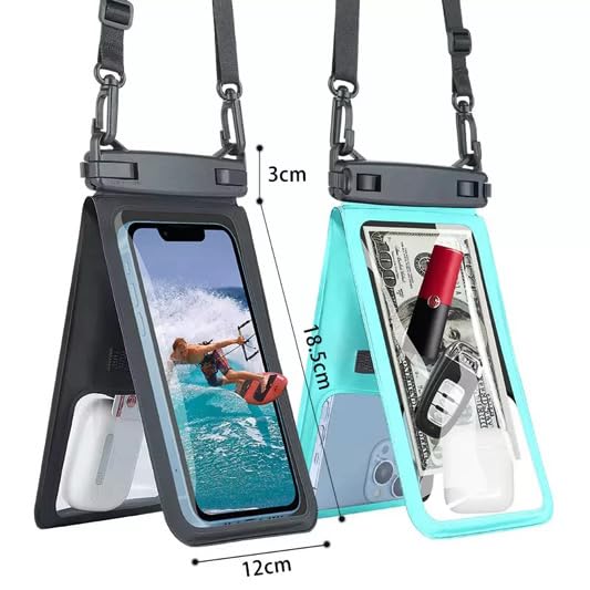 Waterproof Phone Pouch with Floating Strap – Universal Case for iPhone & Samsung – Fits up to 7” Phones – Clear PVC – 2 Pocket Design – Beach, Swim, Kayak Use