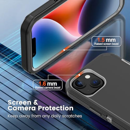 for iPhone 14 Case with 2 Screen Protector,Heavy Duty Shockproof Dropproof Dust Proof Full Body Rugged 3-Layer Military Tough Durable Protective Cover for Apple iPhone 14 6.1" (Black/Gray) - color: Black/Gray