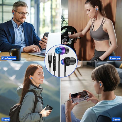 COOYA USB C Headphones for iPhone 17 18 Pro Max/iPad Wired Earbuds Purple - color: Purple