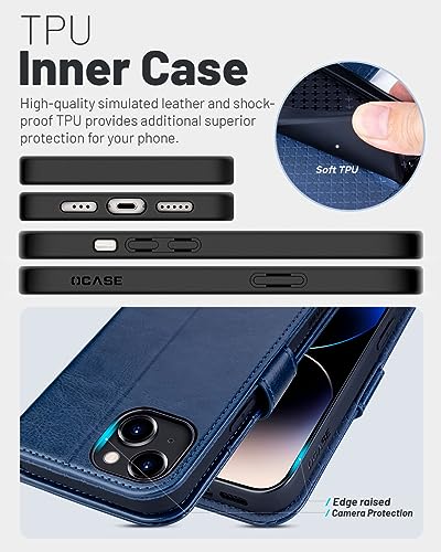 OCASE Compatible with iPhone 15 Wallet Case, PU Leather Flip Folio Case with Card Holders RFID Blocking Kickstand [Shockproof TPU Inner Shell] Phone Cover 6.1 Inch 2023, Blue - color: Blue
