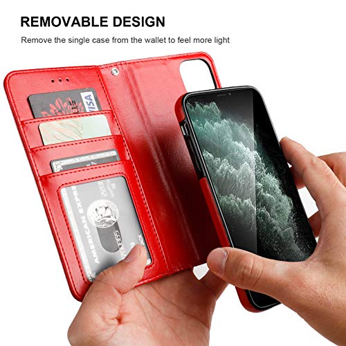 Bocasal Detachable Wallet Case Card Holder for iPhone 11 Pro Max Red - color: Red