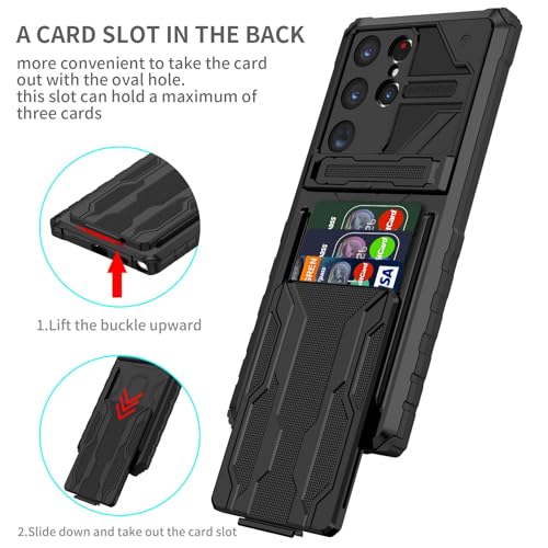 for Samsung Galaxy S23 Ultra Wallet Case with Card Holder, Black | Detachable Card Holder, Built-in Kickstand, with Screen Protectors - Soft 2 Pack, Military Grade, Full Body Shockproof - size: for Galaxy S23 Ultra - 6.8''