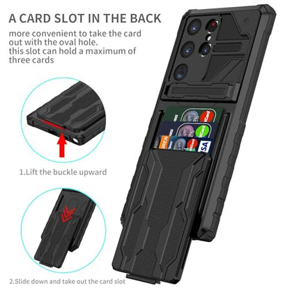 for Samsung Galaxy S23 Ultra Wallet Case with Card Holder, Black | Detachable Card Holder, Built-in Kickstand, with Screen Protectors - Soft 2 Pack, Military Grade, Full Body Shockproof - size: for Galaxy S23 Ultra - 6.8''