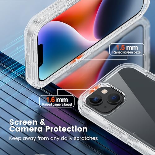 for iPhone 14 Clear Case with 2 Screen Protector,[Not Yellowing] Military Grade Drop Protection Thick Anti-Fall Transparent Heavy Duty Shockproof Phone Cover for Apple iPhone 14 6.1" (Clear) - color: Clear