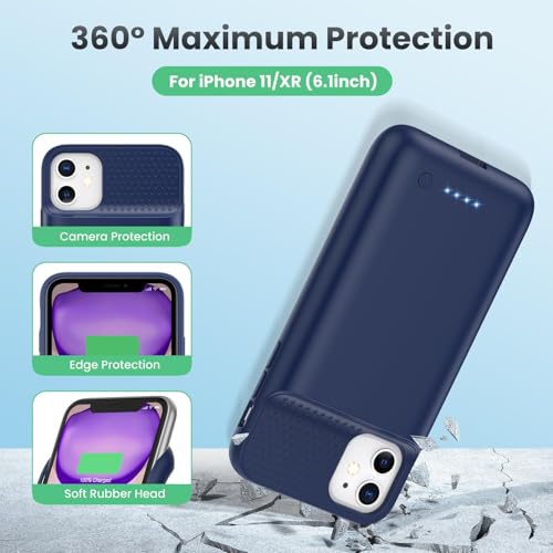Battery Case for iPhone 11/XR, 7500mAh Ultra-Slim Portable Charging Case Rechargeable Protective Battery Pack for iPhone 11 and iPhone XR External Charger Case 6.1 Inch-Blue - color: Blue