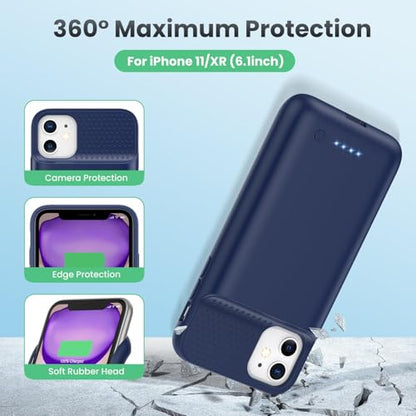 Battery Case for iPhone 11/XR, 7500mAh Ultra-Slim Portable Charging Case Rechargeable Protective Battery Pack for iPhone 11 and iPhone XR External Charger Case 6.1 Inch-Blue - color: Blue