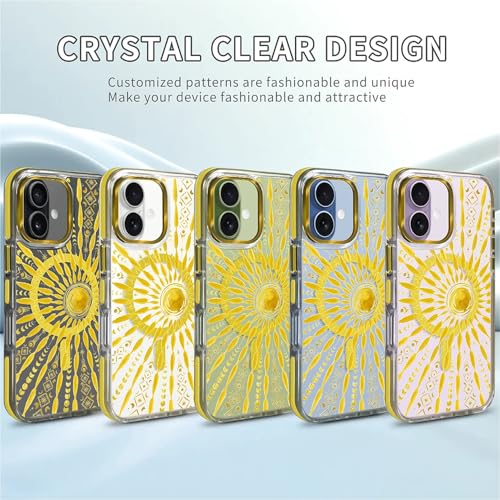 VisEnt Clear Case for iPhone 17, Magnetic Phone Case, Transparent Slim Cover, Military Grade Protection, Shockproof, Anti-Yellowing, Scratch Resistant, Folk Gold Sun - color: Folk Gold Sun, size: Iphone 17