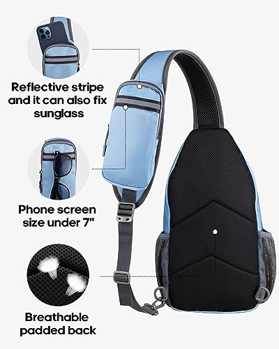 WATERFLY Sports Crossbody Sling Backpack Sling Bag Chest Bag Daypack for Cycling Hiking Running Men Women | Small Hiking bag,Multi-compartment storage,Water-resistant,Breathable back pad,Reversible adjustable shoulder strap - color: Starry Night Light Blu