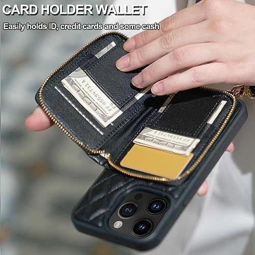 LAMEEKU Compatible with iPhone 13 Pro Wallet Case, Quilted Leather Crossbody with Chain Strap for Women Shockproof Cover 6.1 Inch-Black - color: Black-01, size: iPhone 13 Pro 6.1"