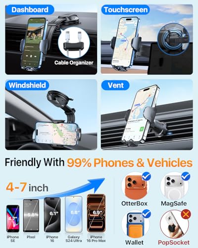HTU Upgraded Strongest Suction No Block View Bendable Arm Car Phone Holder - color: Light Gray