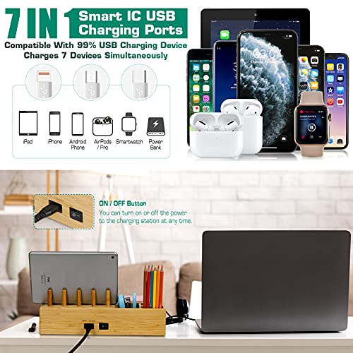 Darfoo Bamboo Charging Station for Multiple Devices with Drawer