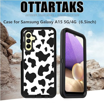 Samsung Galaxy A15 Case - Cute Luxury Cow Print with Screen Protector [Military Grade Protection] Heavy Duty Shockproof 6.5 inch - color: Cow Printed