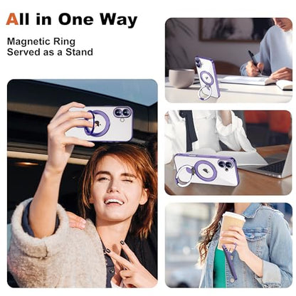 Plating Clear Phone Case for iPhone 17 with Stand 6.3", Purple | Plating Glossy Case for iPhone 17 Phone Case,Magnetic Ring Stand,Compatible with Mag-Safe,Full Camera Protector,TPU