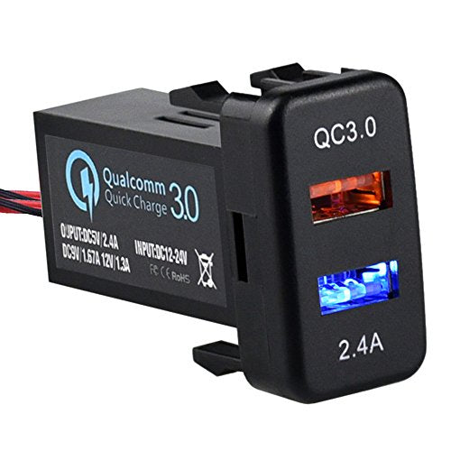 Dual USB Port Charger Socket Quick Charge 3.0 & 2.4A for Toyota - color: QC 3.0 & 2.4A - 1.57*0.87 inch