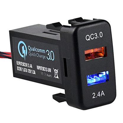 Dual USB Port Charger Socket Quick Charge 3.0 & 2.4A for Toyota - color: QC 3.0 & 2.4A - 1.57*0.87 inch