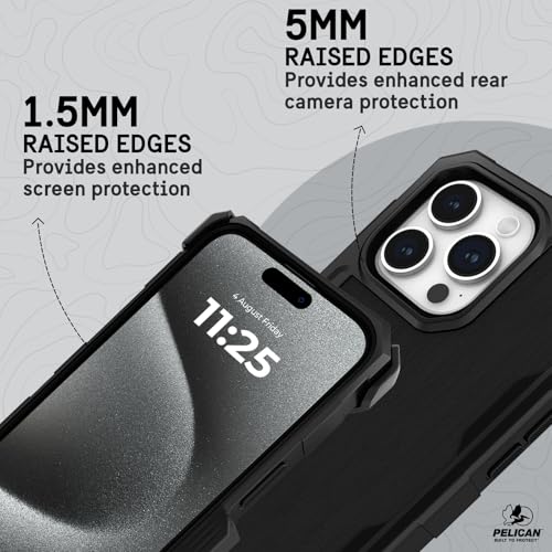 Pelican Shield iPhone 15 Pro Max Case -MagSafe Phone Case -Brushed Aluminum | Magnetic Phone Case w/21ft Military Grade Drop Protection - Phone Cover w/ Belt Clip Holster Kickstand for iPhone 15 Pro Max - color: Shield Brushed Aluminum, style: MagSafe