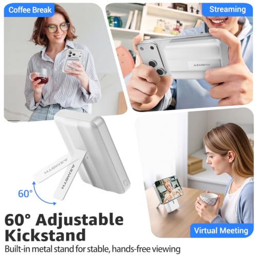 Azmuth for MagSafe Portable Charger, 10000mAh Magnetic Power Bank 20W PD | Fast Charging,Wireless Battery Pack with LED Display & Stand,Travel Essentials,for iPhone 17/16/15/14/13/12 Series - color: White