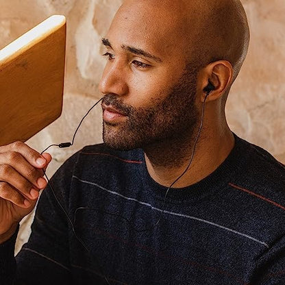 Panasonic ErgoFit Wired Earbuds with Microphone, 3.5mm Jack Wired Headphones with Mic and Call Controller, Ergonomic Custom-Fit Earpieces (S/M/L), for Phones and Laptops - RP-TCM125-KA (Matte Black) - color: Matte Black, size: S/M/L, style: With Mic