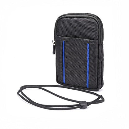 Cell Phone Belt Bag for Menand Women, Cell Phone Waist Bag Small, 6.9" Waterproof Vertical Cellphone Waist Belt Pouch Nylon Smartphone Belt Loop Holder with Zipper Case Fanny Pack with Carabiner - color: Black/Blue